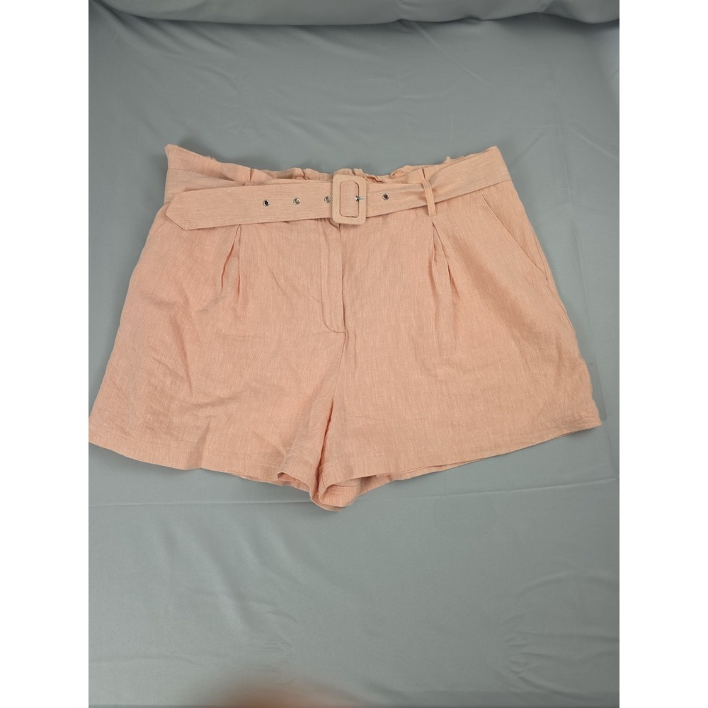NWT Ophelia Roe Classy Peach Linen Blend Shorts Pockets Belted Lined Size 2XL